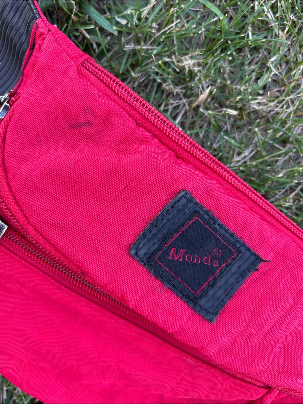 Vtg Mondo Fanny Pack Belt Bag Adjustable Red Black Three Compartments Retro 90s - Picture 10 of 13